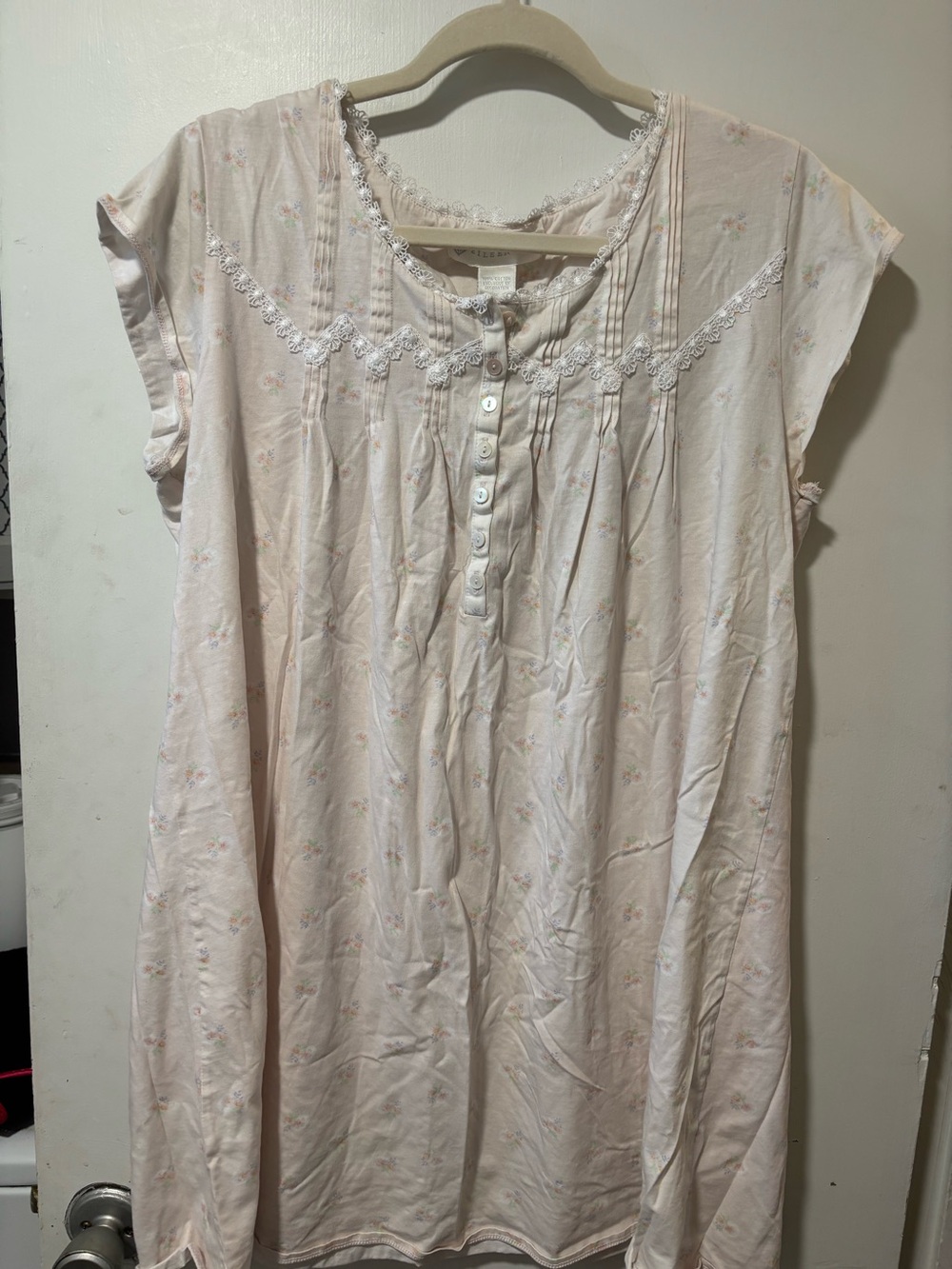 Eileen West Pink Floral Nightie Nightgown Lace Cottagecore Romantic Sleepwear L